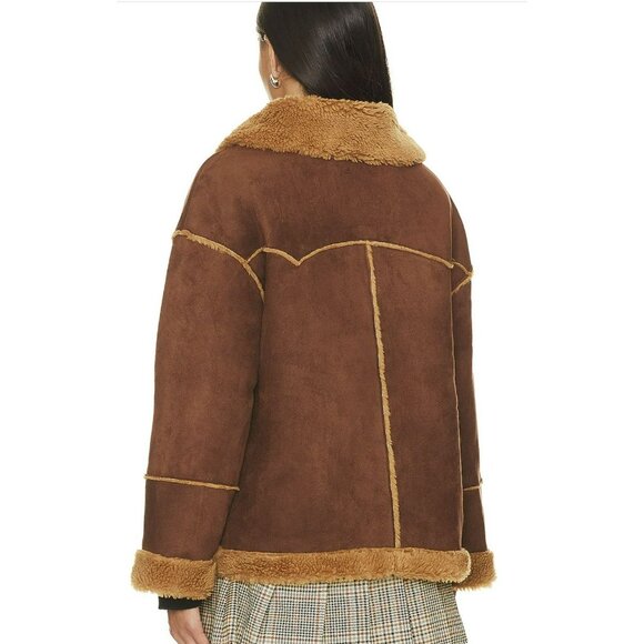 Revolve Line & Dot OVERSIZED Jackson Faux Suede Shearling Coat Brown XS NWT - Picture 5 of 9
